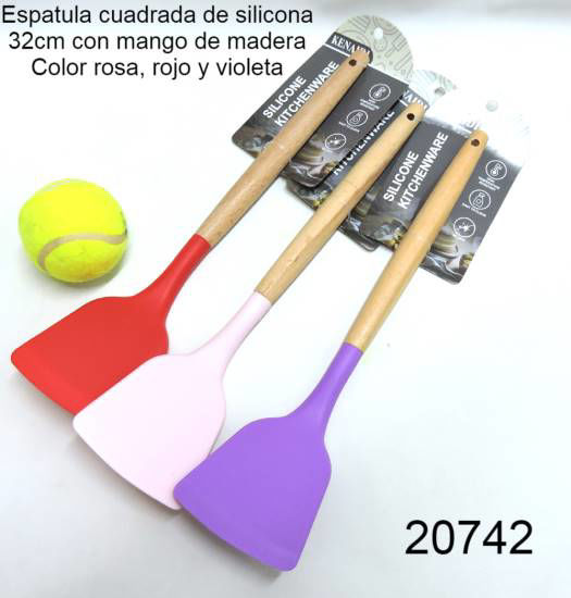 Imagen de ESPATULA CUADRADA DE SILICONA MANGO MADERA 32CM ROSA,ROJO,VIO 9.24